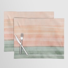 Light Sage Green Waves on a Peach Horizon, Abstract _watercolor color block Placemat