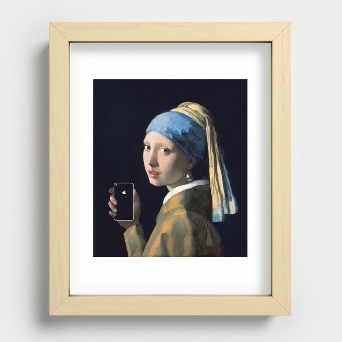 Girl with a pearl earring and an iPhone Recessed Framed Print
