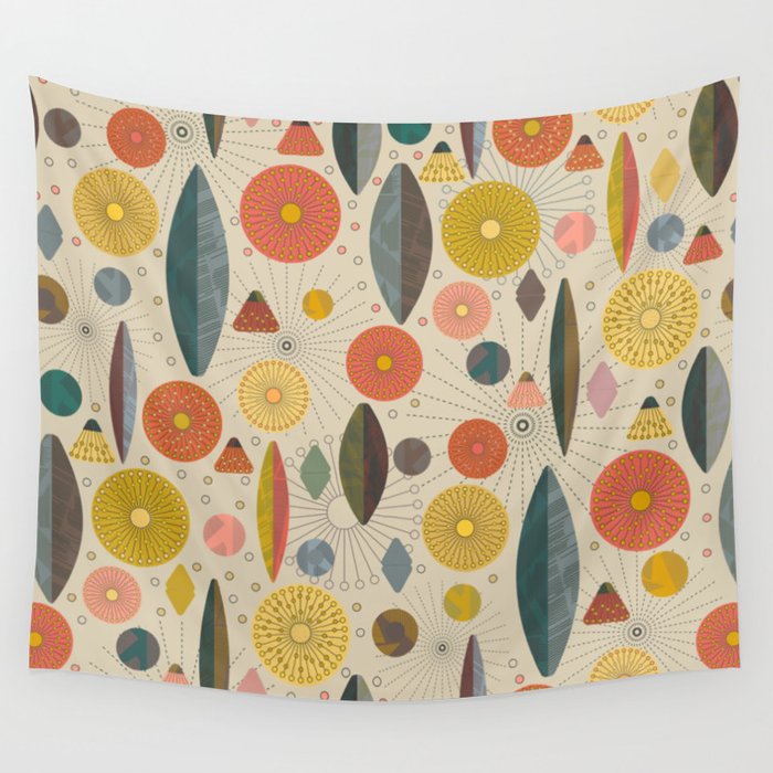 Mid Century Modern Eucalyptus with Retro Vibes Wall Tapestry