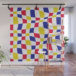 Warped Checkered Pattern (red/blue/yellow) Wall Mural