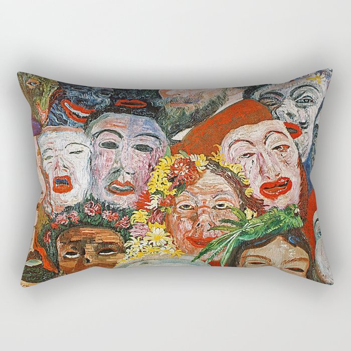 A face in the crowd; Ensor with Masks, self-portrait, Ensor aux masques grotesque art portrait painting by James Ensor Rectangular Pillow