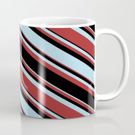 [ Thumbnail: Light Blue, Brown, and Black Colored Stripes/Lines Pattern Coffee Mug ]