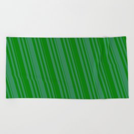 [ Thumbnail: Sea Green & Green Colored Striped Pattern Beach Towel ]