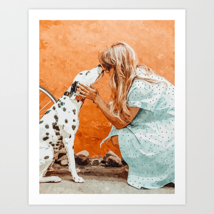 Pet Bound | Dalmatian Dog Lover Friendship Companion | Modern Bohemian Woman Puppy Animals Love Art Print