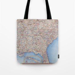 Highway Map Southeastern Section of the United States - Vintage Illustrated Map-road map Tote Bag