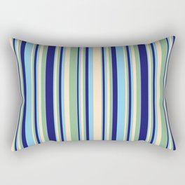 [ Thumbnail: Bisque, Dark Sea Green, Midnight Blue, and Sky Blue Colored Stripes Pattern Rectangular Pillow ]
