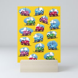 Cute tractor pattern Mini Art Print