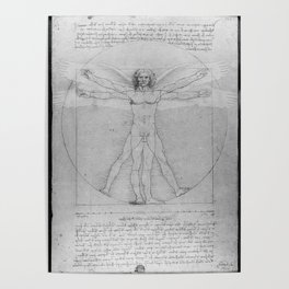 Leonardo da Vinci Vitruvian Man with Wings Study of Angels Poster