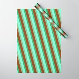 [ Thumbnail: Brown, Sea Green, Aquamarine, and Dark Sea Green Colored Lined Pattern Wrapping Paper ]