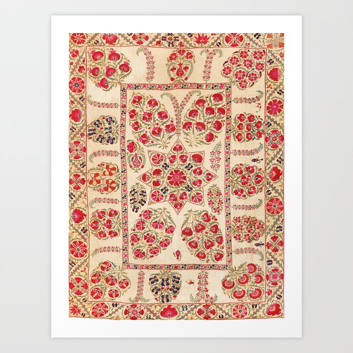 Bokhara Suzani Uzbekistan Floral Embroidery Print Art Print