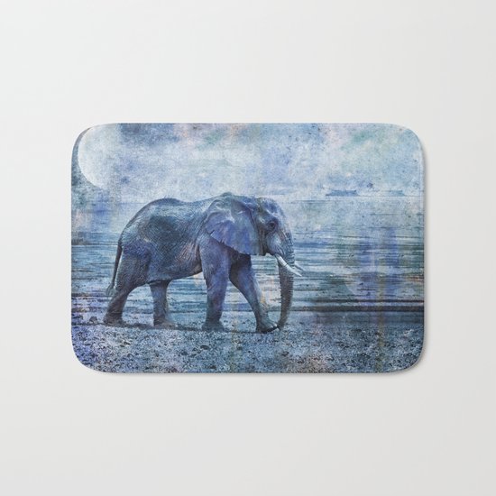The Elephants Journey blue moon Bath Mat