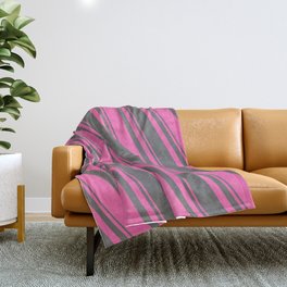 [ Thumbnail: Hot Pink and Dim Grey Colored Pattern of Stripes Throw Blanket ]
