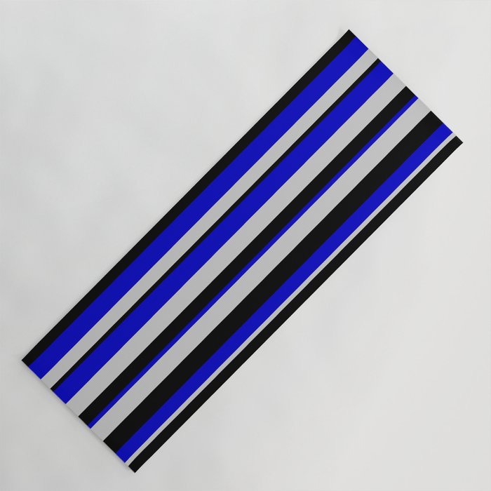 Blue, Light Gray & Black Colored Striped Pattern Yoga Mat