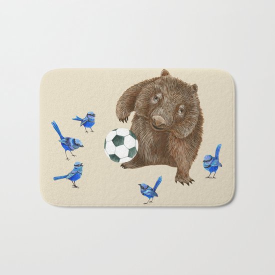 Blue wrens Wombat Football Bath Mat