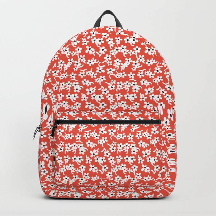 70s Floral in Red, Vintage Floral, Flowery Pattern Backpack
