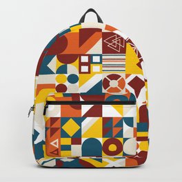 Blue, Red, Yellow Colorful Minimalist Geometric Design Gift Pattern Art Print Backpack
