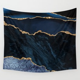 Beautiful Sapphire And Gold Marble Design Wall Tapestry