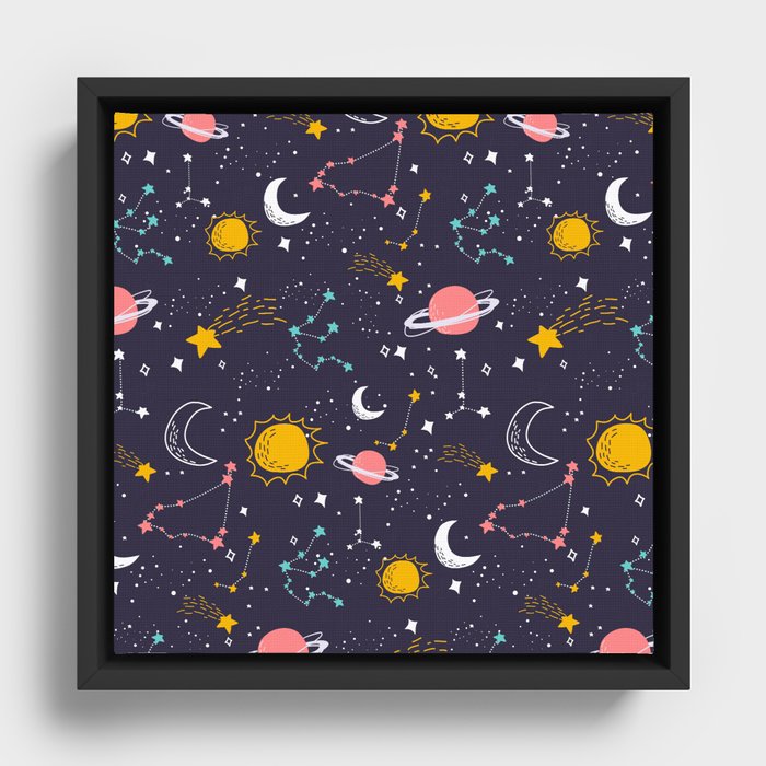 Galaxy Star Moon Zodiac Design Framed Canvas