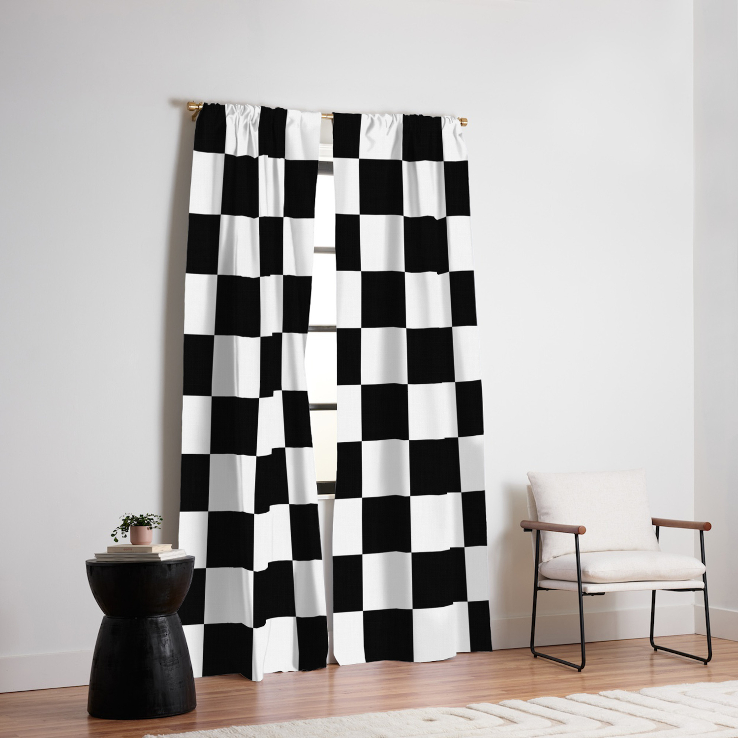 Black White Checker Checkerboard Checkers Blackout Curtain By