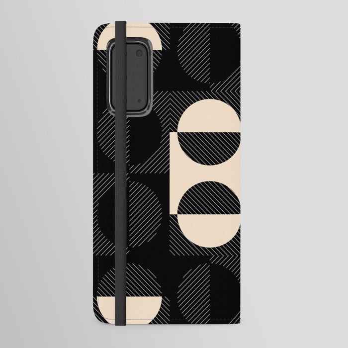 Stripes Circles Squares Mid-Century Checkerboard Black Beige White Android Wallet Case