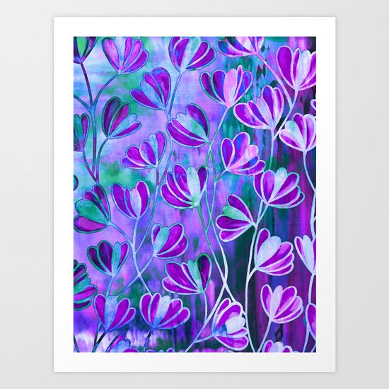 EFFLORESCENCE Lavender Purple Blue Colorful Floral Watercolor Painting Summer Garden Flowers Pattern Art Print