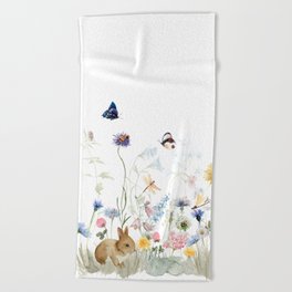 Scandinavian Flowers Easter Bunny Meadow Beach Towel