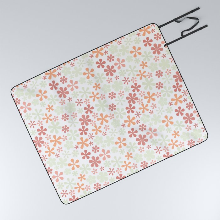 peach and rose pink florals eclectic daisy print ditsy florets Picnic Blanket