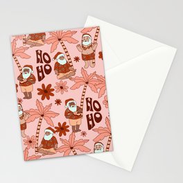 Tropical Christmas Surf Santa Pink Pattern Stationery Card