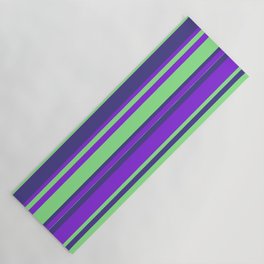 [ Thumbnail: Purple, Light Green & Dark Slate Blue Colored Lines/Stripes Pattern Yoga Mat ]