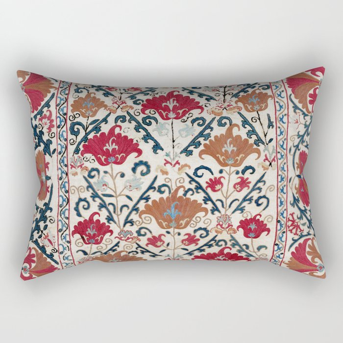 Bokhara Nim Suzani  Southwest Uzbekistan Embroidery Print Rectangular Pillow