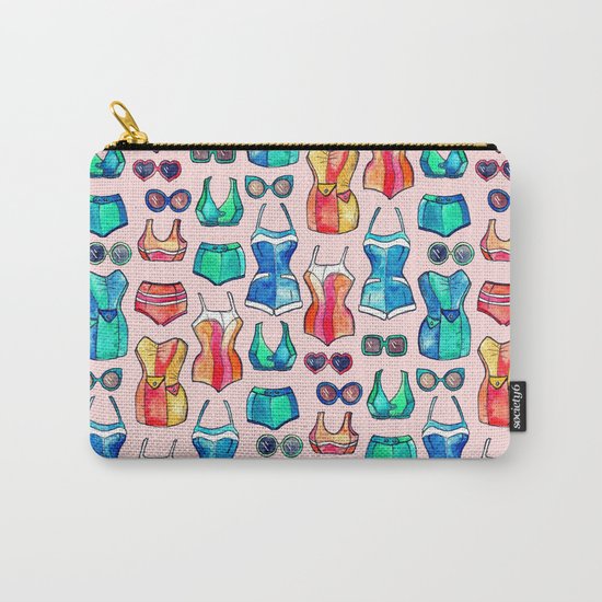 Sixties Swimsuits and Sunnies on blush pink Carry-All Pouch