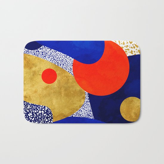 Terrazzo galaxy blue night yellow gold orange Bath Mat