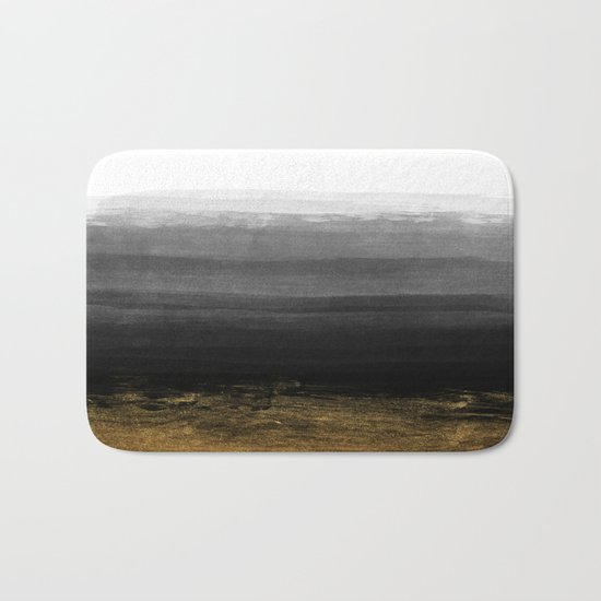 Black and Gold grunge stripes on clear white backround I - Stripe- Striped Bath Mat