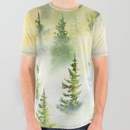 Misty Fog In Pine Forest 2 All Over Graphic Tee