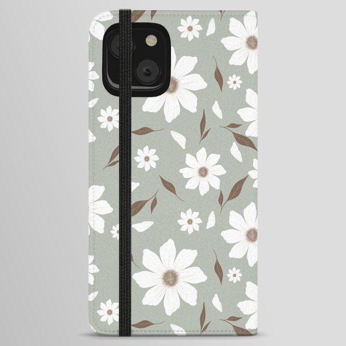 Flowers and leafs light Green  iPhone Wallet Case