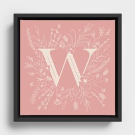 Botanical Letter W (Hibiscus Pink) Framed Canvas