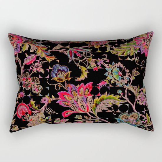 ancient floral on black background Rectangular Pillow