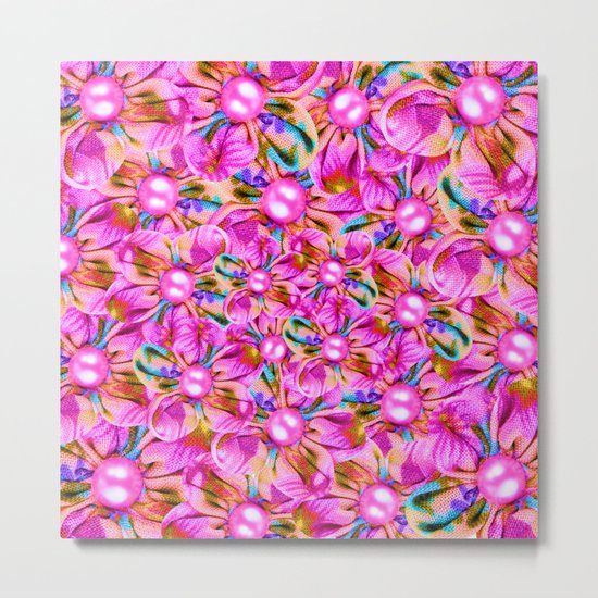 Abstract sewn pink flowers Metal Print