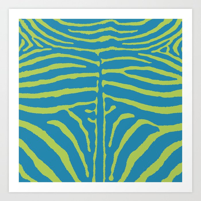 Zebra Wild Animal Print 236 Blue and Chartreuse Green Art Print