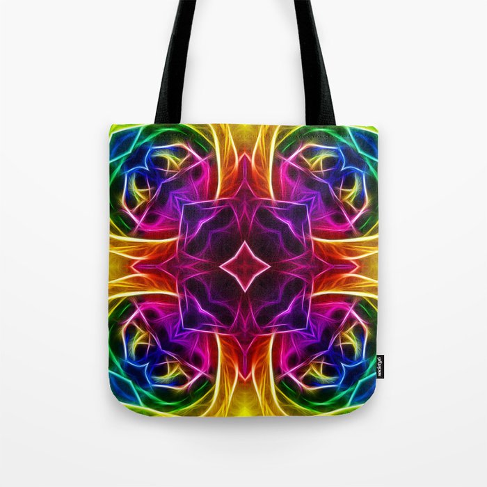 Rainbow Rose Kaleidoscope Mandala Tote Bag
