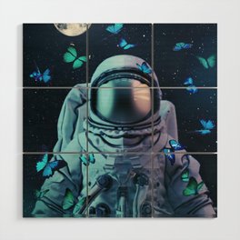 Astronaut and Butterflies Wood Wall Art