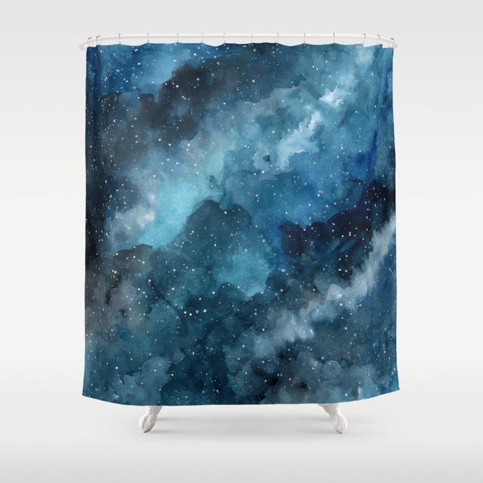 Blue Galaxy Watercolor Background Shower Curtain