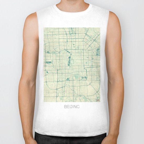 Beijing Map Blue Vintage Biker Tank
