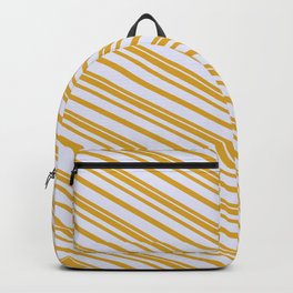 [ Thumbnail: Goldenrod & Lavender Colored Lined/Striped Pattern Backpack ]
