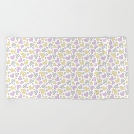 Whimsical Pink Yellow & Blue Hearts Beach Towel