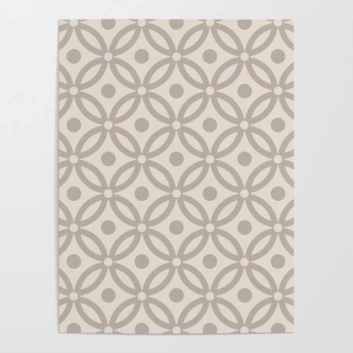 Pretty Intertwined Ring and Dot Pattern 627 Beige and Linen White Poster