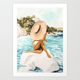 Sunbathing woman in Sardinia, Italy Art Print