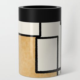 Composition - Mid-Century Modern Minimalist Geometric Abstract in Muted Mustard Gold, Gray, and Cream Can Cooler
