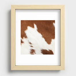 Brown Cowhide, Cow Skin Print Pattern Modern Cowhide Faux Leather Recessed Framed Print