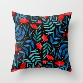 Magical garden - black, turquoise and red Throw Pillow